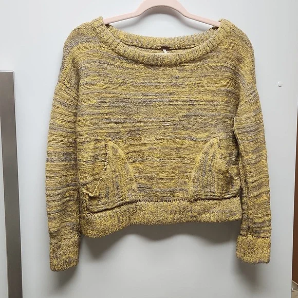 EUC Free People Size XS Gold Yellow and Grey Cropped Sweater - Picture 1 of 8